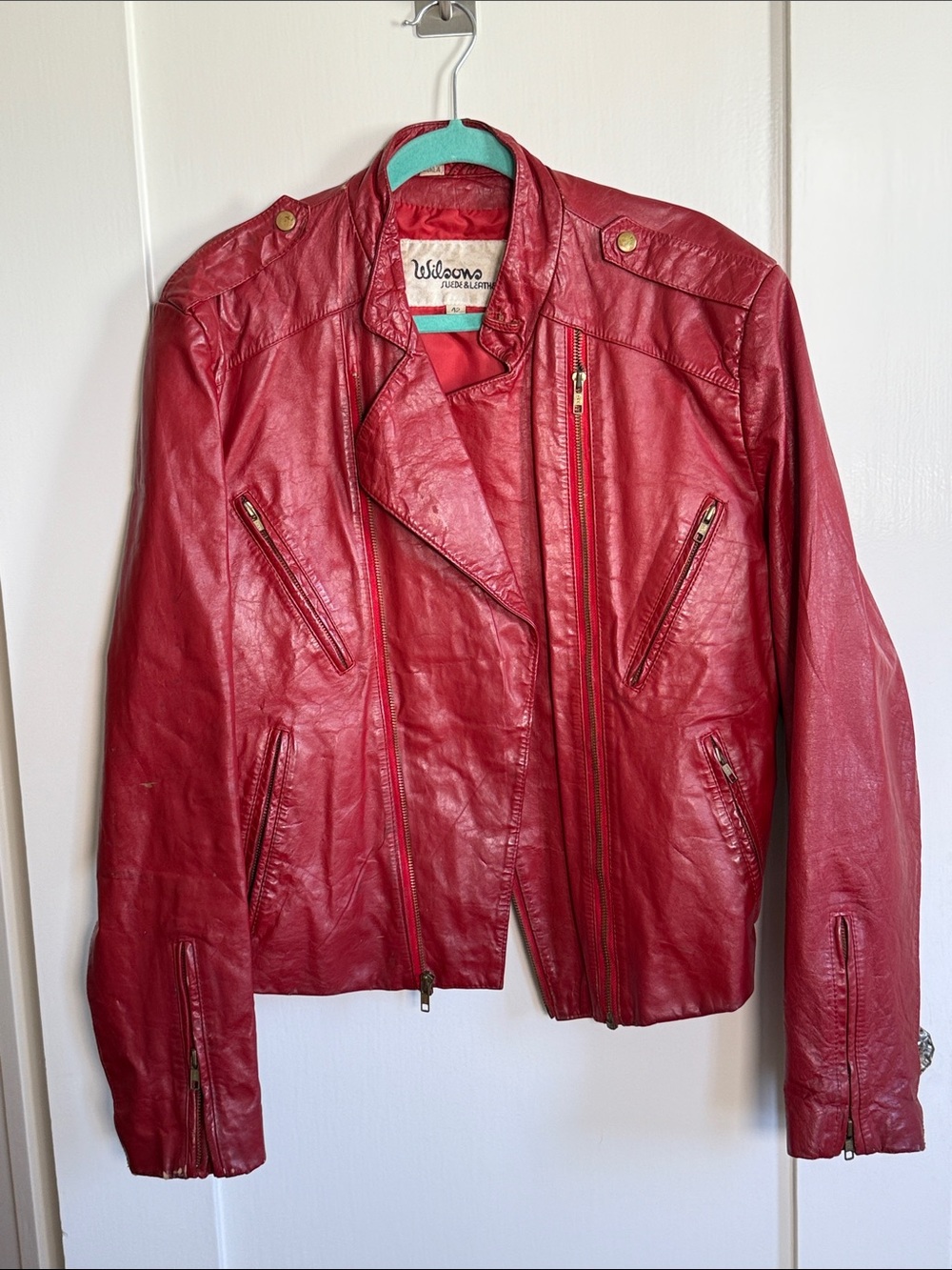 Vintage Wilsons Red Leather Moto Biker Jacket Size 42